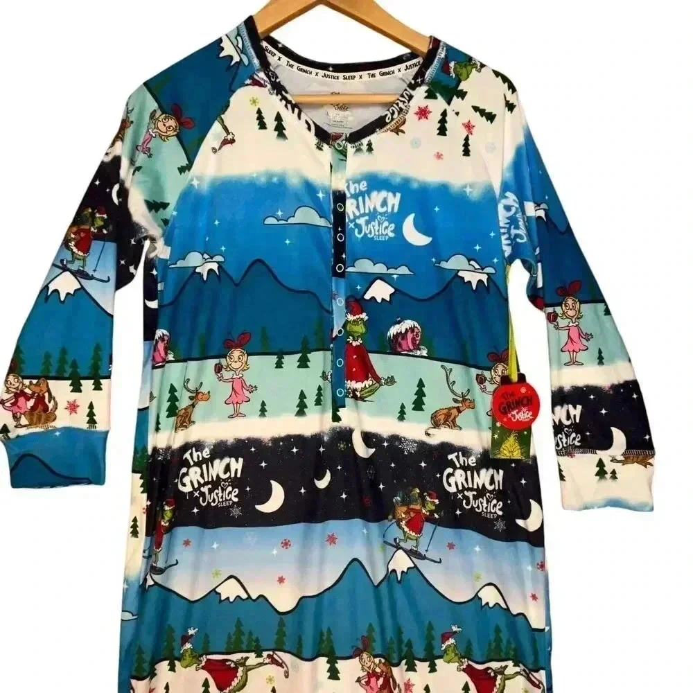 The Grinch Justice Sleep Girls NWT Multicolor‎ Polyester One Piece Sleepwear L